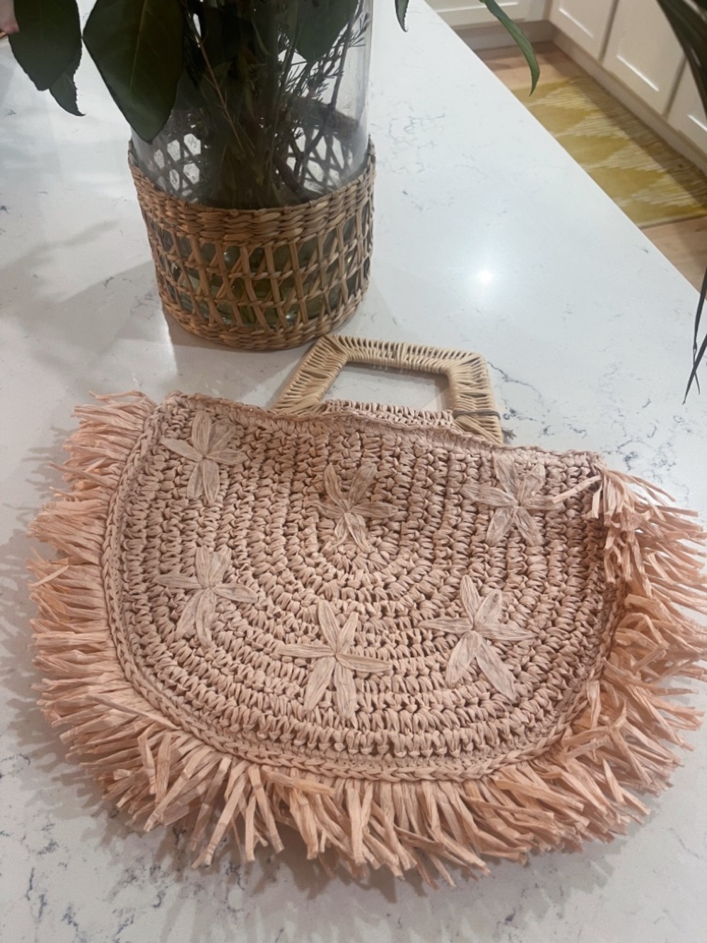 NWT Target Pink Raffia Woven Fringe Mini Bag - Picture 2 of 5